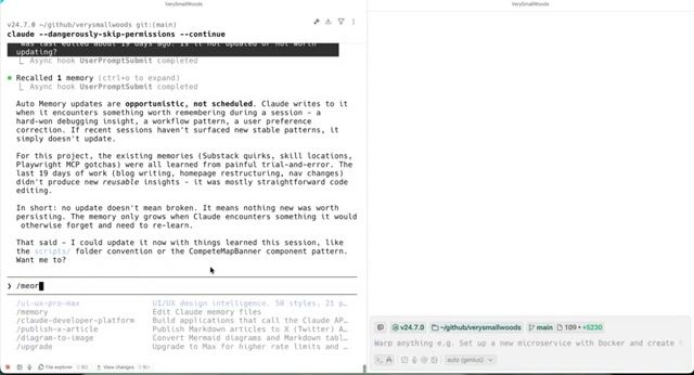 Claude Code /memory 命令的交互界面 — 管理自动记忆的四个选项